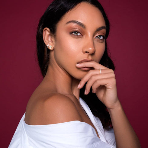 Gesegnet | Roségold Vermeil | CZ Diamant Kreuz Ohrringe